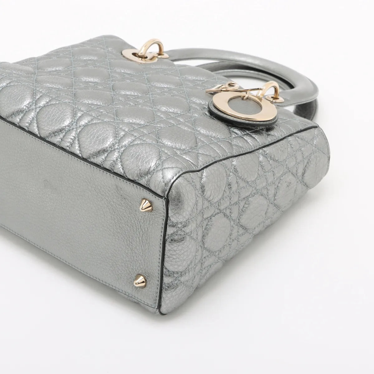 Christian Dior Lady Dior Cannage Leather Two-Way Shoulder Silver