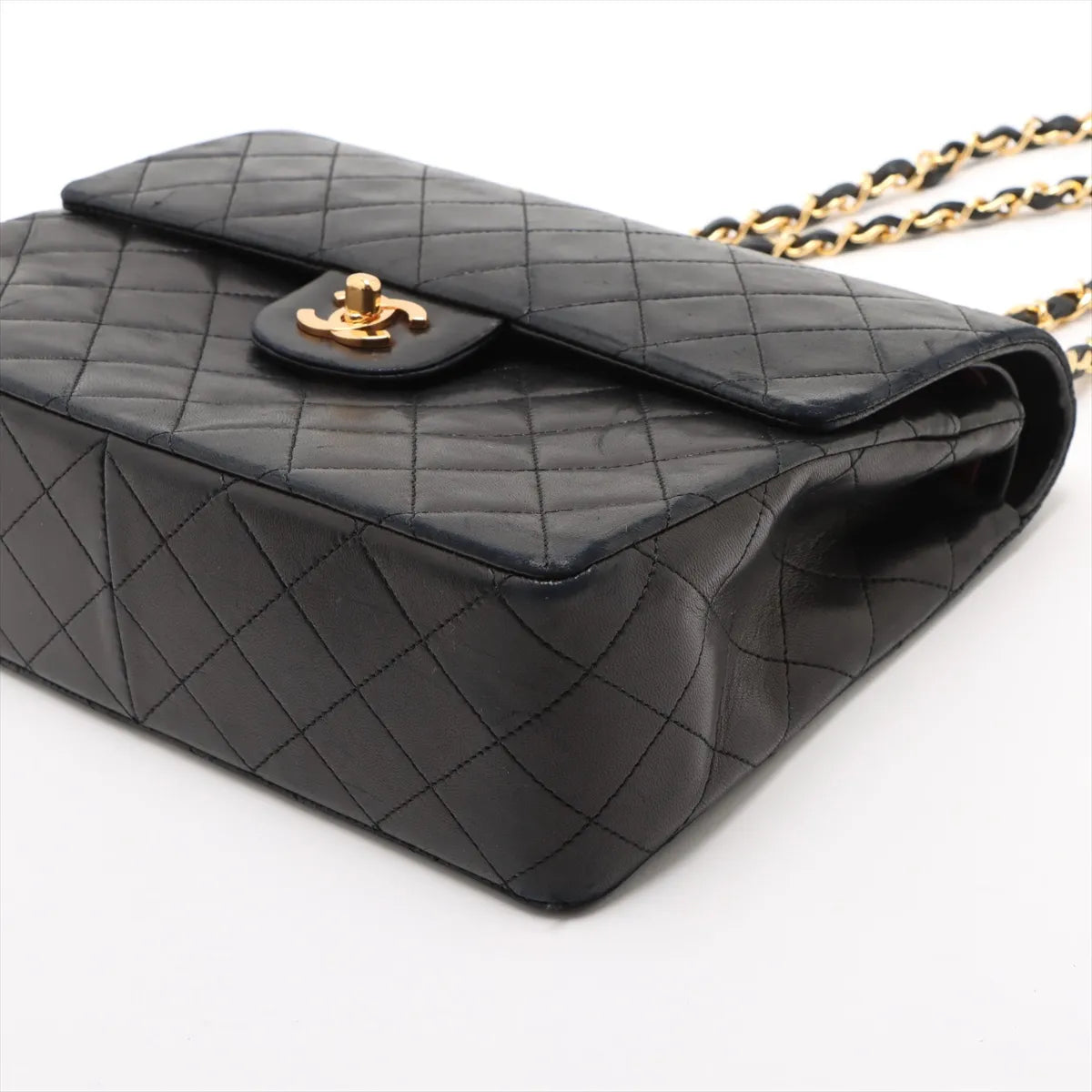 Chanel CC Logo Matelassé Lambskin Double Flap Double Chain Bag Black