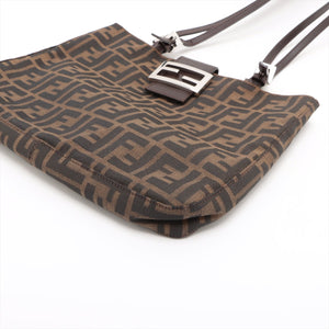 Designer Fendi Zucca Double Long Strap Shoulder Bag Brown