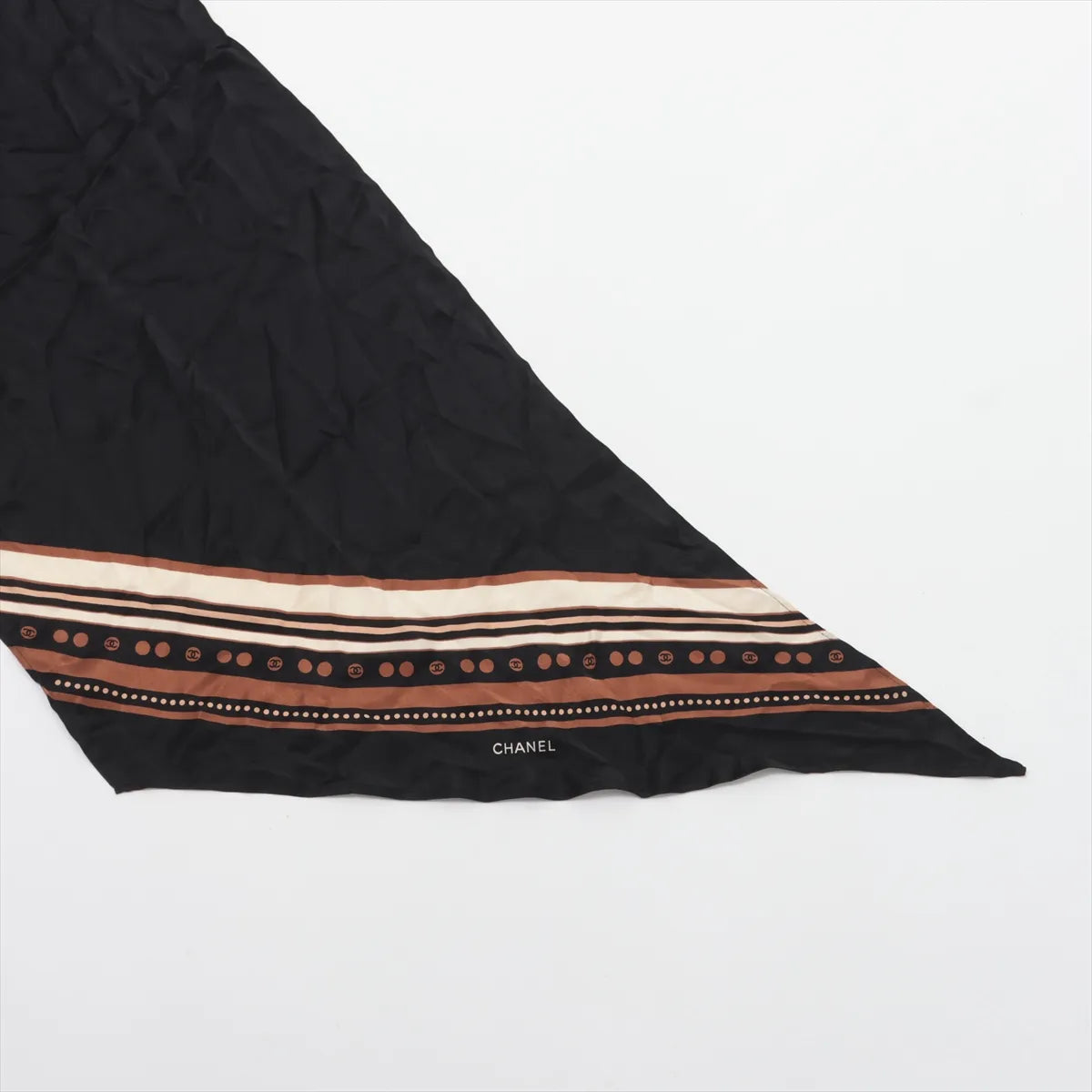 Chanel CC Logo Silk Scarf Black × Brown