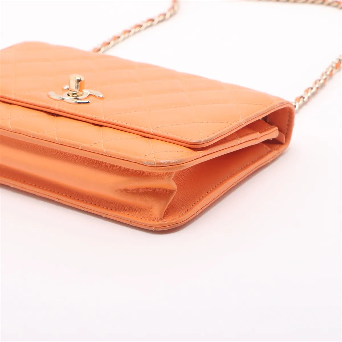 Buy Chanel Trendy Multicolor Chanel Logo Lambskin Chain Wallet On Chain Orange