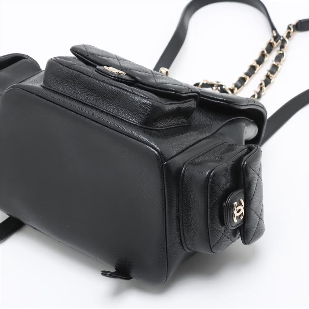 Chanel CC Logo Matelasse Caviar Skin Chain Backpack Black