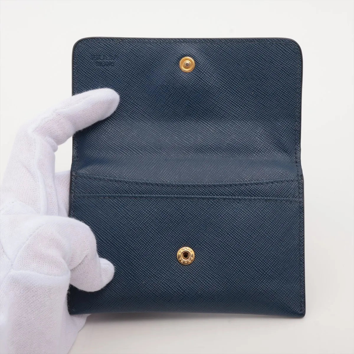Prada Saffiano Leather Card Case Navy Blue