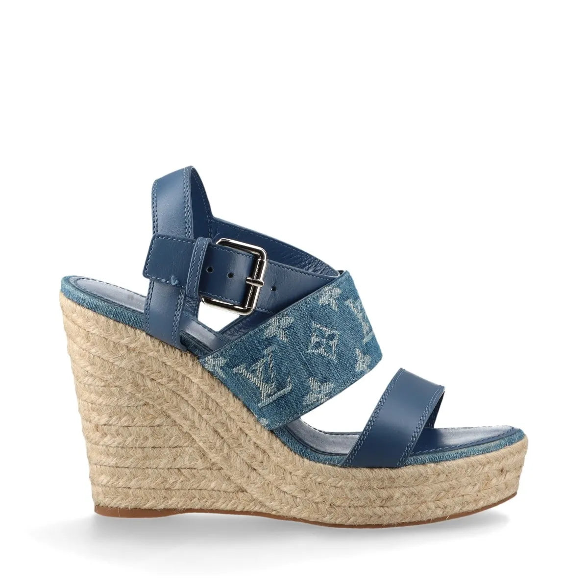 Louis Vuitton Monogram Starboard Denim Wedge Sandal Blue