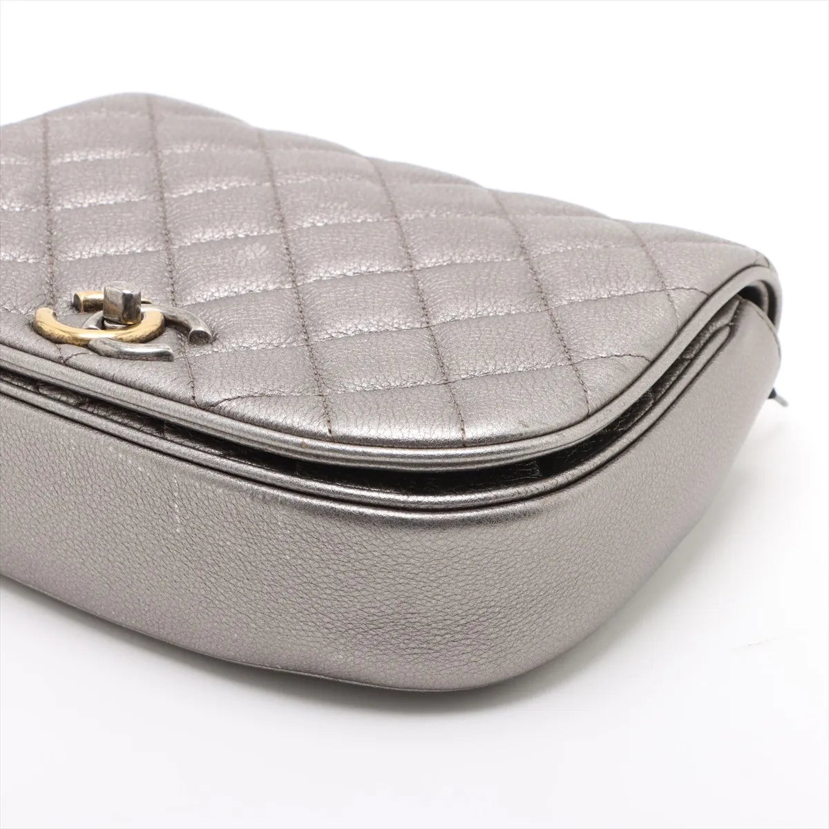 Chanel Matelasse Leather Single Flap Double Chain Bag Silver