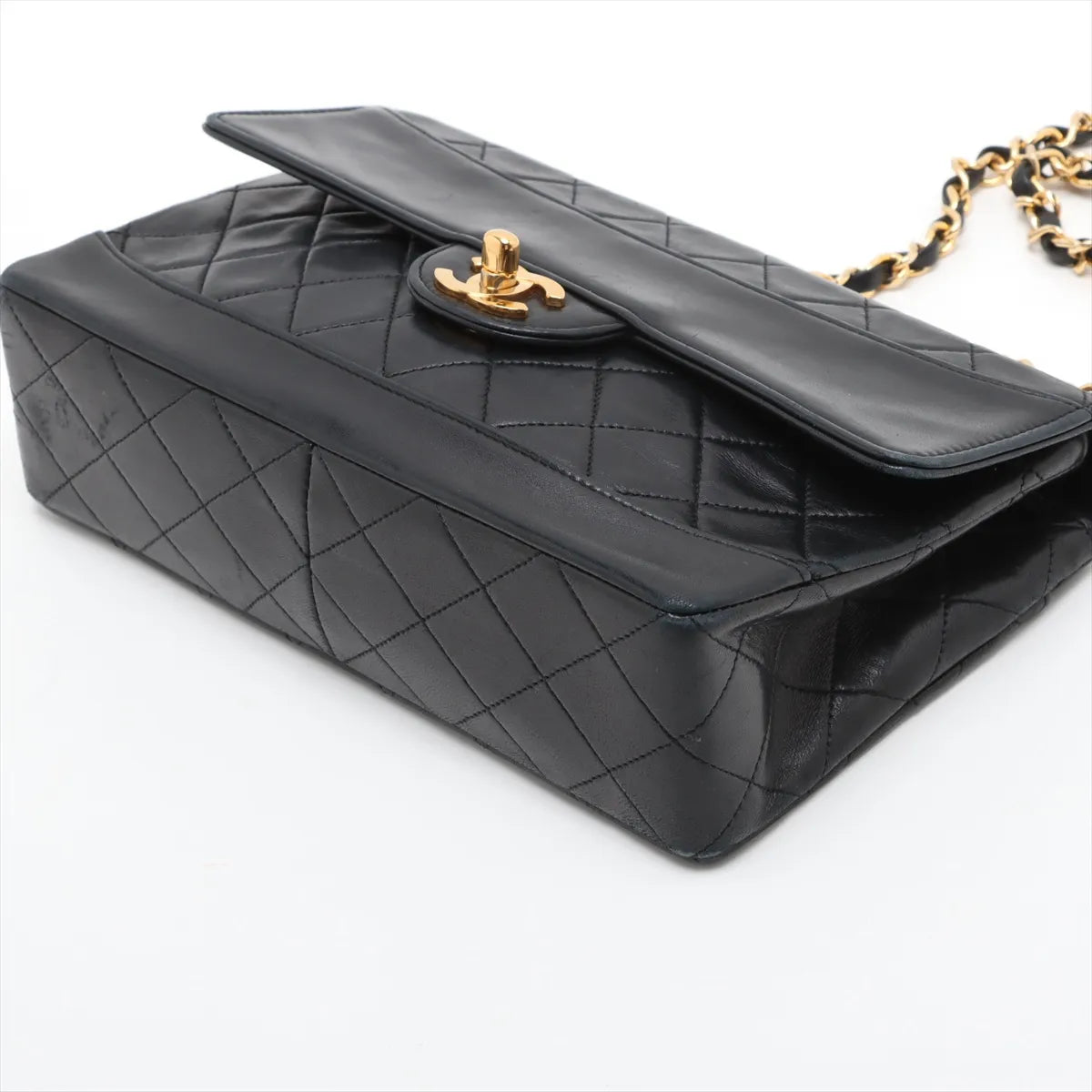 Chanel Vintage CC Logo Matelasse Lambskin Single Flap Double Chain Bag Black