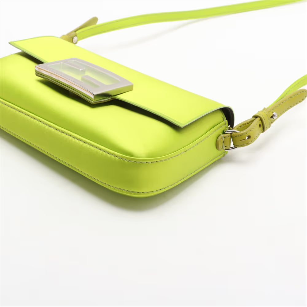Fendi Baguette Satin Leather Two-Way Handbag Green