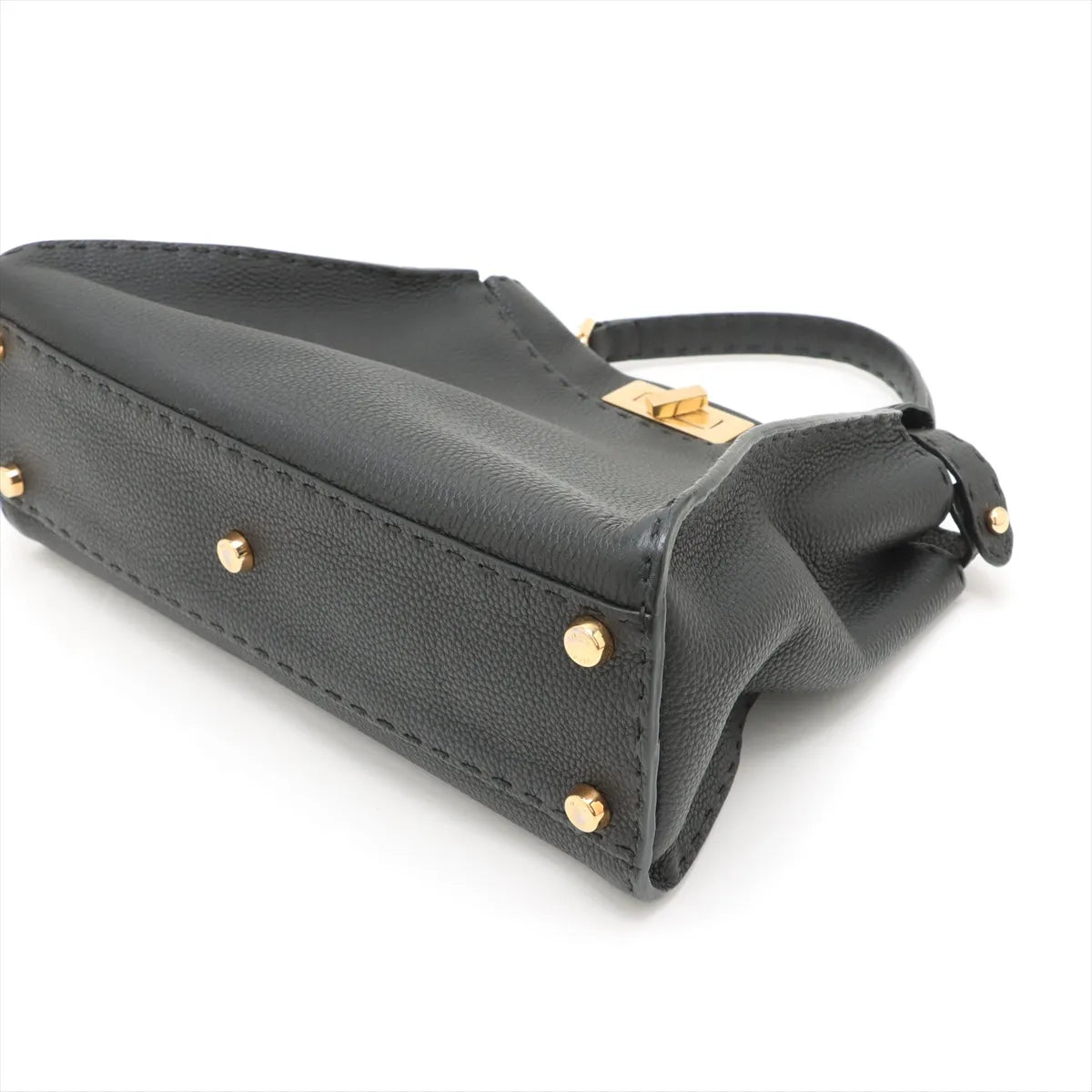 Fendi Peekaboo Regular Selleria Leather Two-Way Handbag Black x Hot Pink