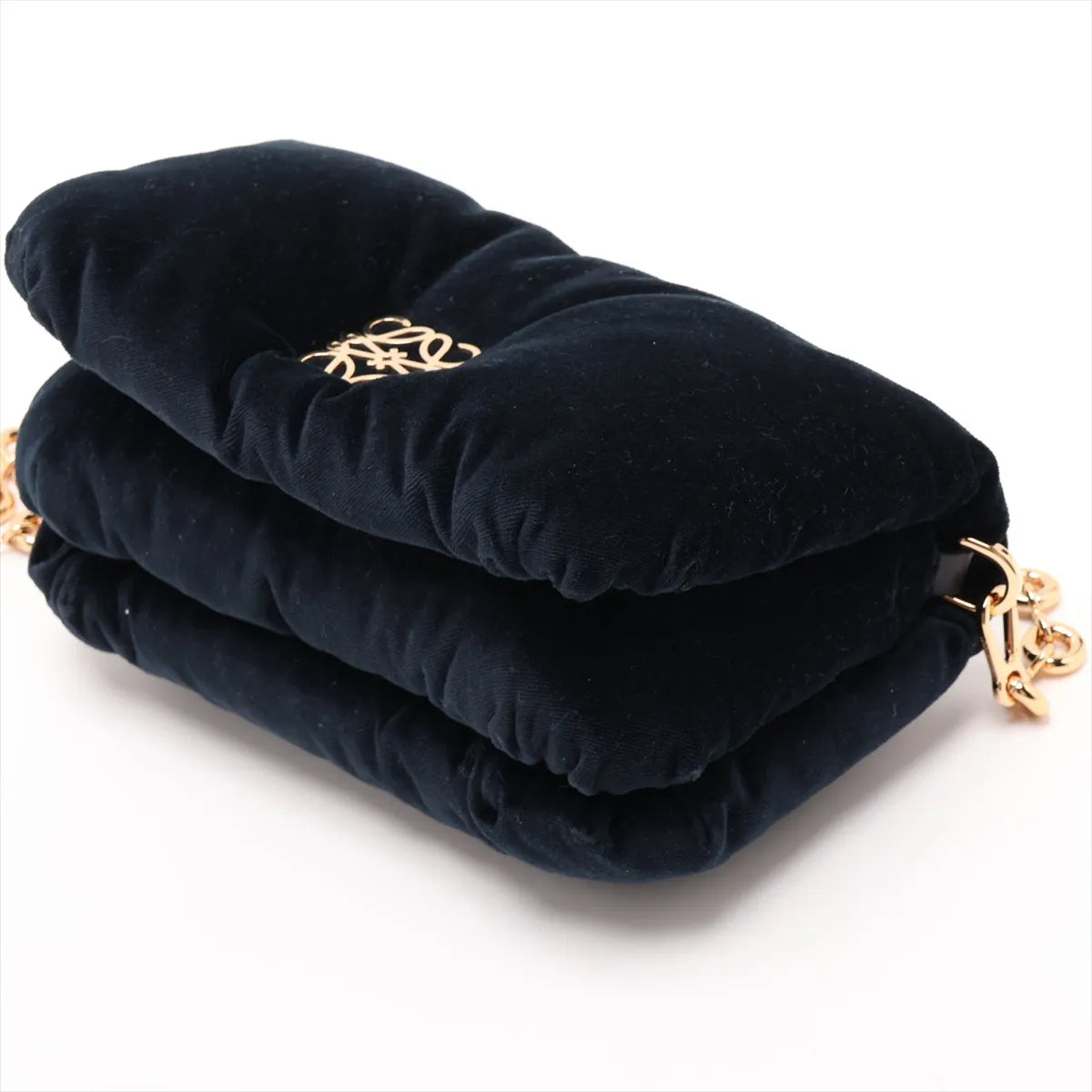 Loewe Goya Puffer Velvet Chain Shoulder Bag Navy Blue
