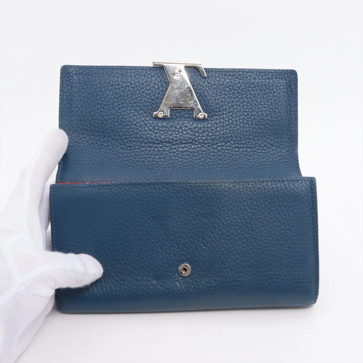 Louis Vuitton Taurillon Capucines Long Wallet Navy x Red