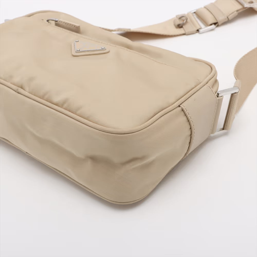 Prada Tessuto Nylon Leather Shoulder Bag Beige