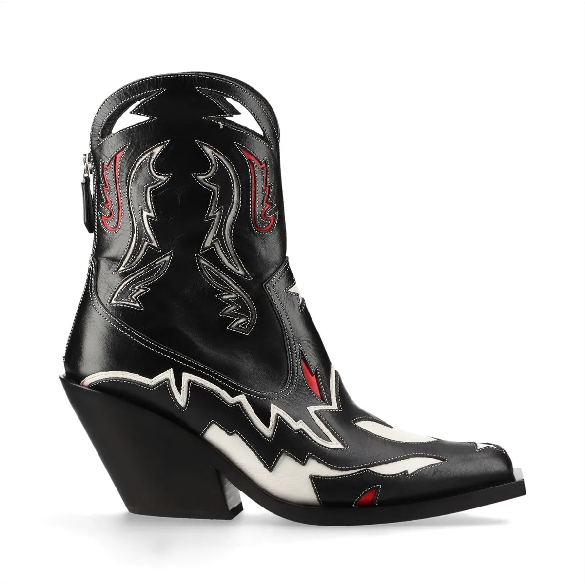 Burberry Leather Western Boots Ladies' Black x Red