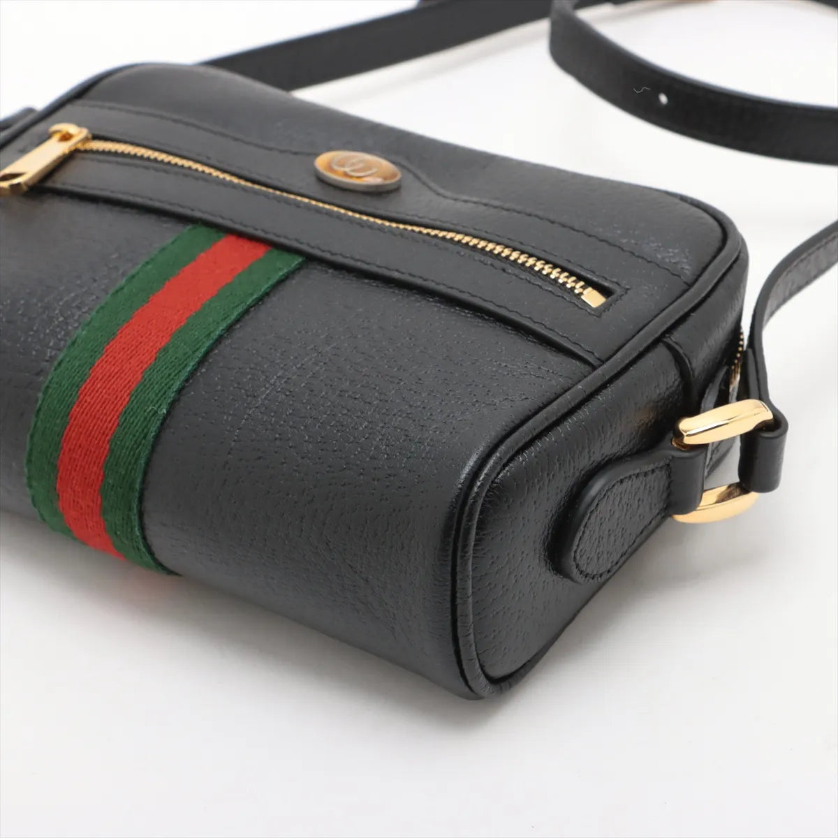 Gucci GG Logo Gucci Web Leather Shoulder Bag Black