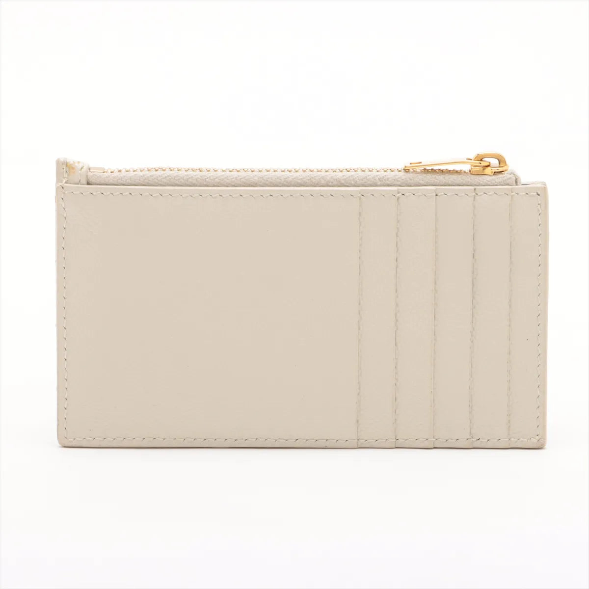 Saint Laurent Paris V Stitch Leather Coin Card White