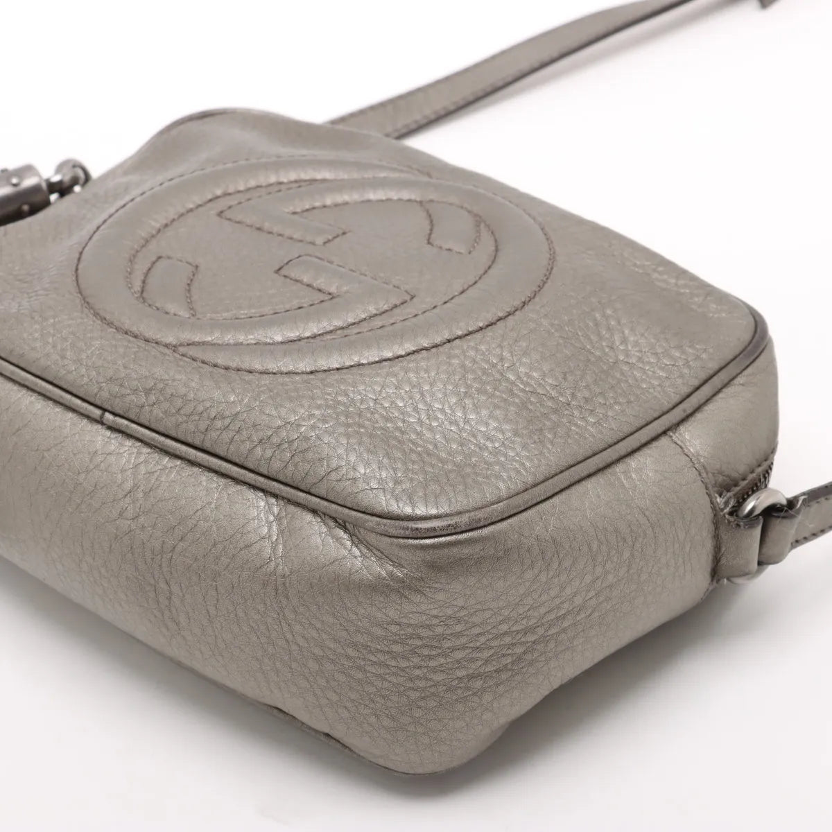 Gucci Metallic Soho Leather Camera Bag Silver