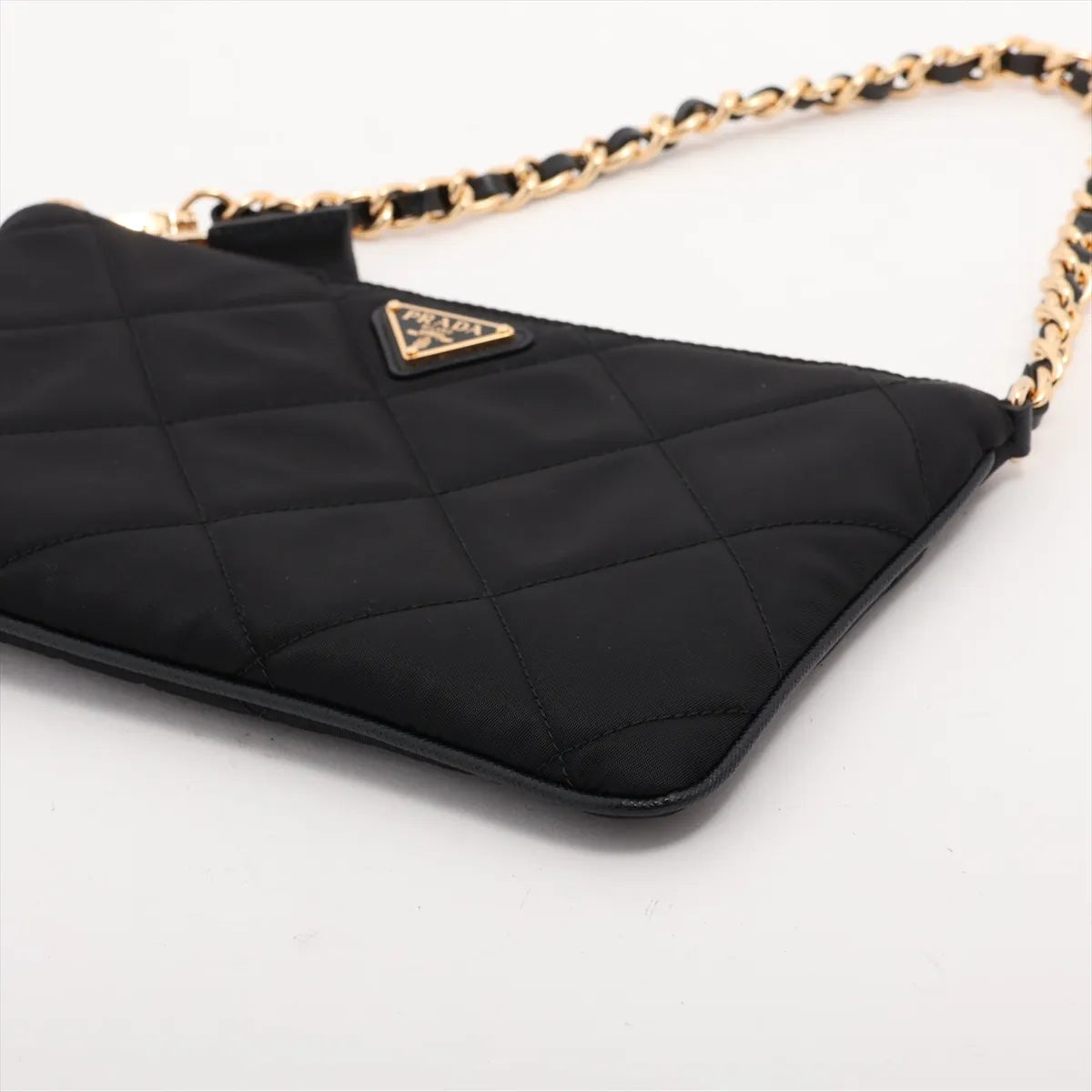 Prada Tessuto Nylon Leather Chain Shoulder Bag Black