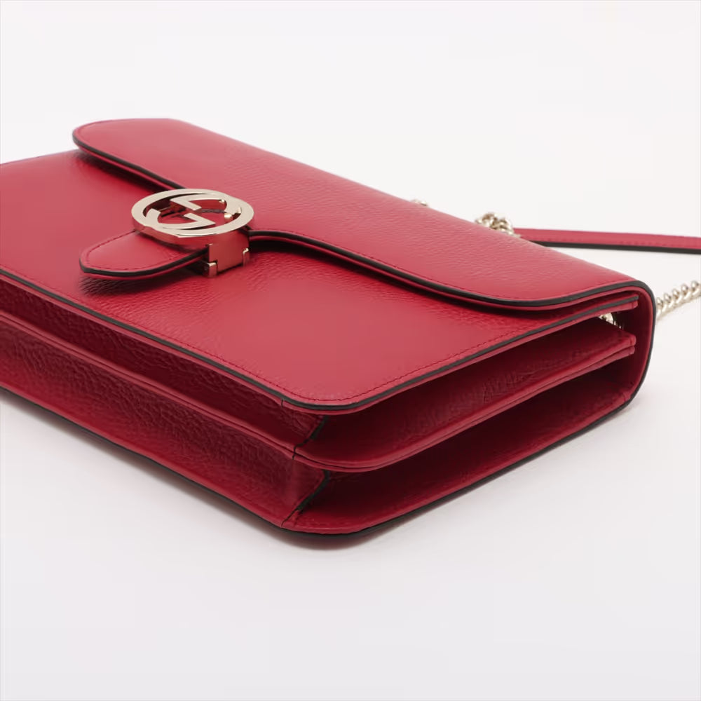 Gucci Interlocking GG Logo Leather Chain Shoulder Bag Red