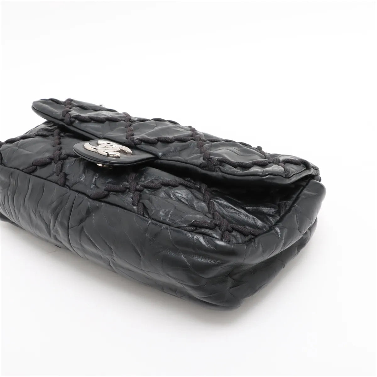 Chanel CC Logo Ultra Stitch Matelasse Single Flap Double Chain Bag Black