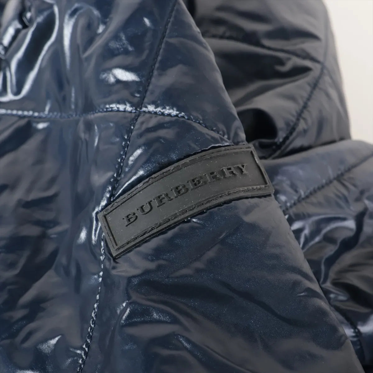 Burberry Glossy Leather Bomber Insulated Jacket Navy Blue