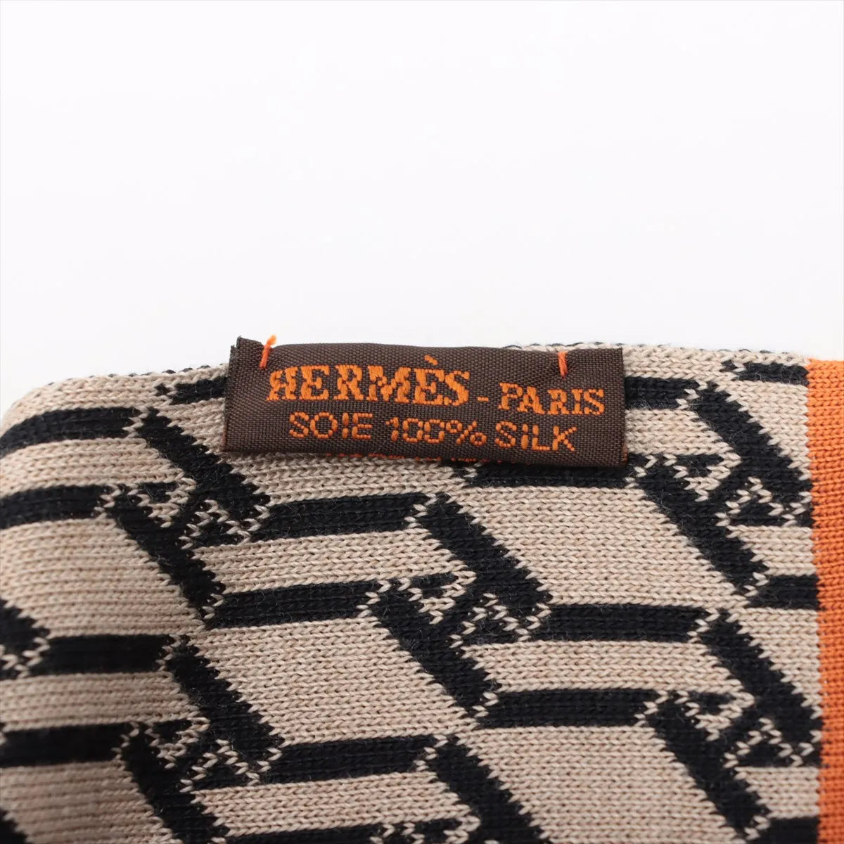 Hermès H Logo Knit Scarf Beige x Black