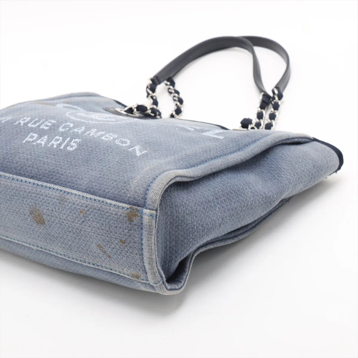 Chanel Deauville Canvas Leather Chain Tote Bag PM Blue
