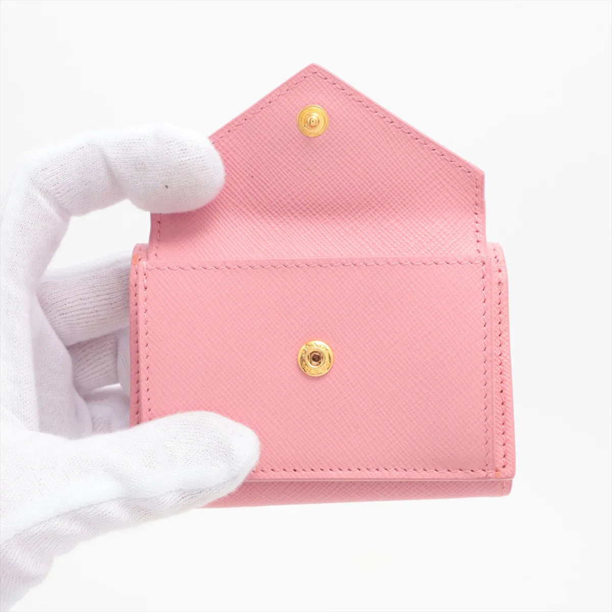 Prada Saffiano Metal Leather Trifold Compact Wallet Pink