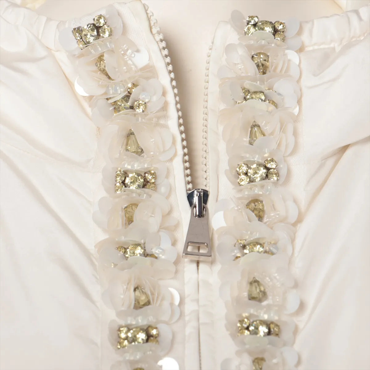 Moncler Argent Floral Rhinestone Polyester Down Jacket White