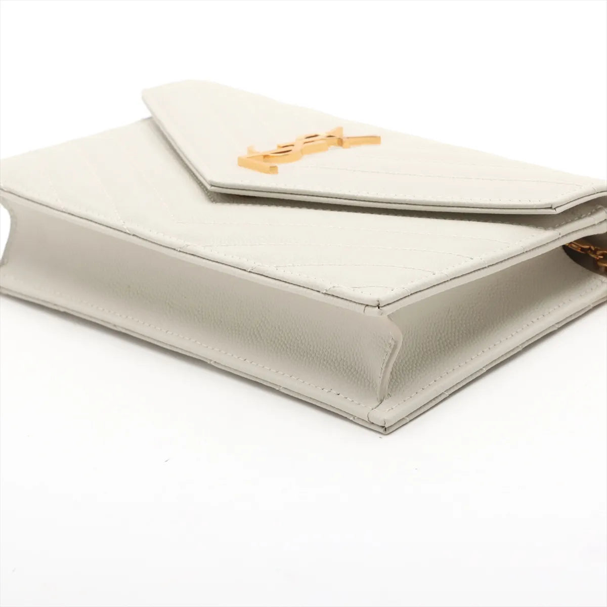Saint Laurent Paris Envelope Leather Chain Wallet White