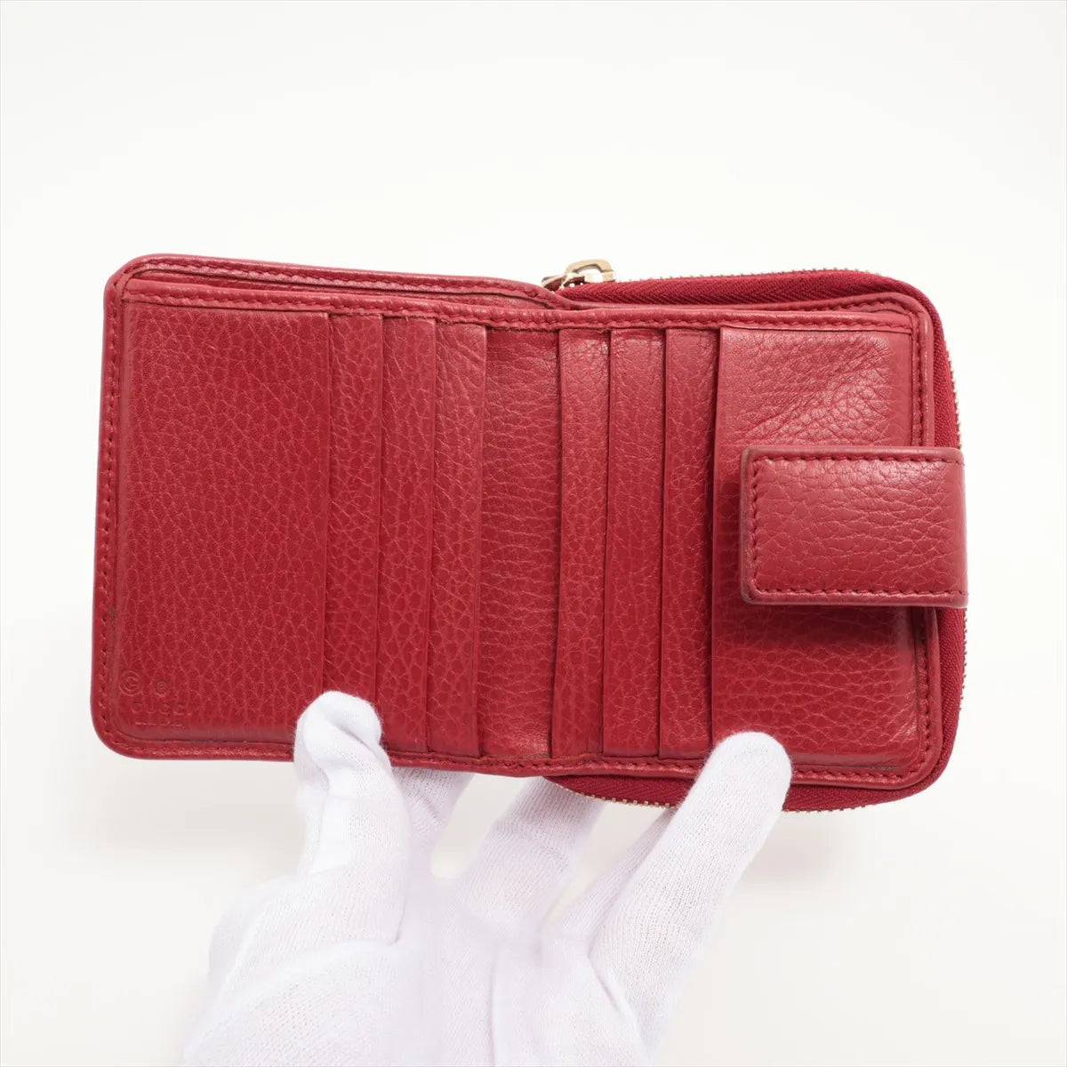 Gucci GG Canvas Leather Compact Wallet Beige x Red