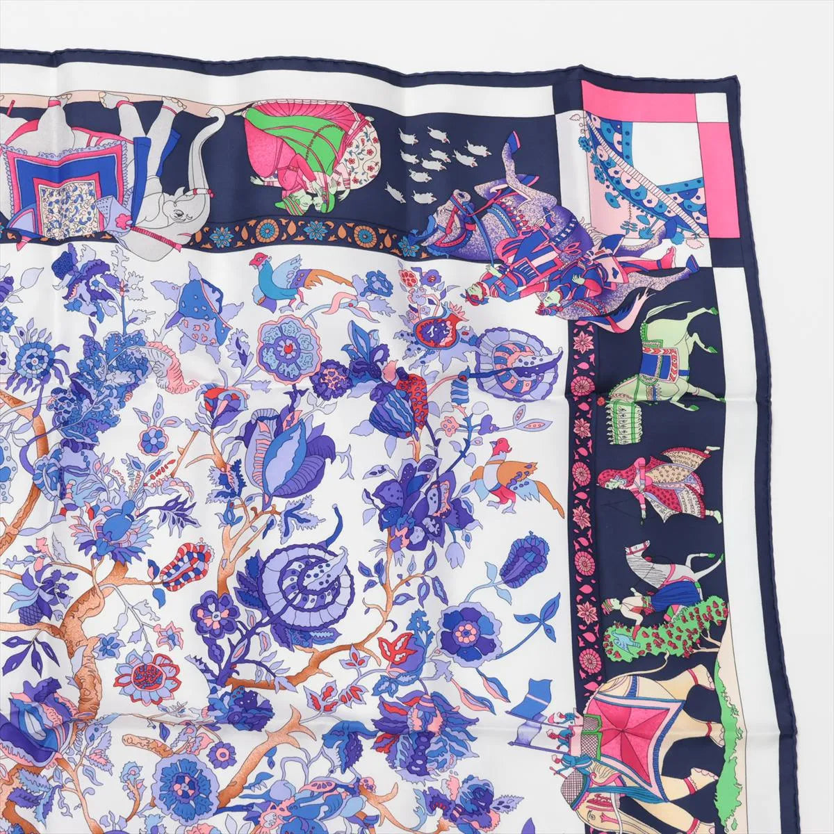 Hermès Carré 90 Fantaisies Indiennes Dazzling India Silk Scarf Navy Blue