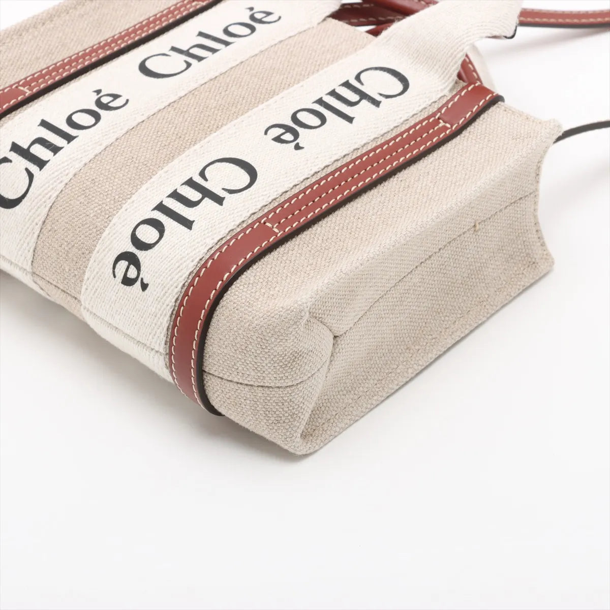 Chloe Woody Nano Canvas Leather Two-Way Handbag Beige×Brown
