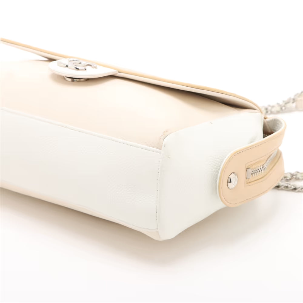 Chanel CC Logo Matelasse Caviar Skin Chain Shoulder Bag Beige x White