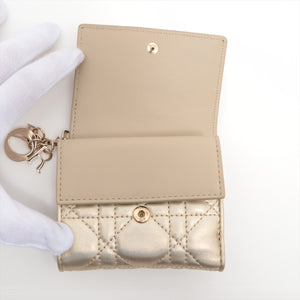 Christian Dior Lady Dior Cannage Leather Trifold Wallet Gold