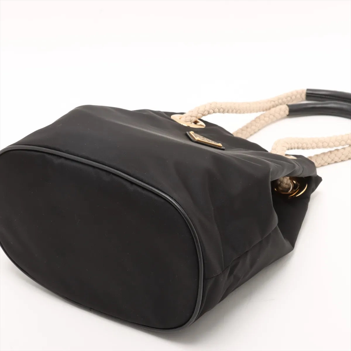 Prada Tessuto Nylon Leather Bucket Shoulder Bag Black