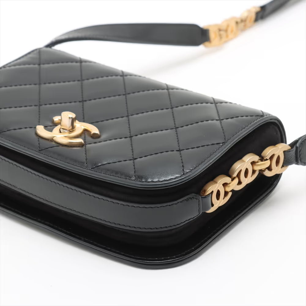 Chanel CC Logo Matelasse Leather & Suede Shoulder Bag Black