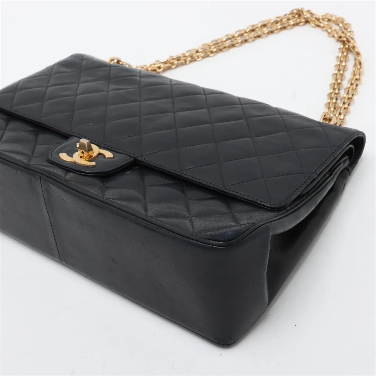 Chanel CC Logo Matelasse Lambskin Double Flap Double Chain Bag Navy Blue