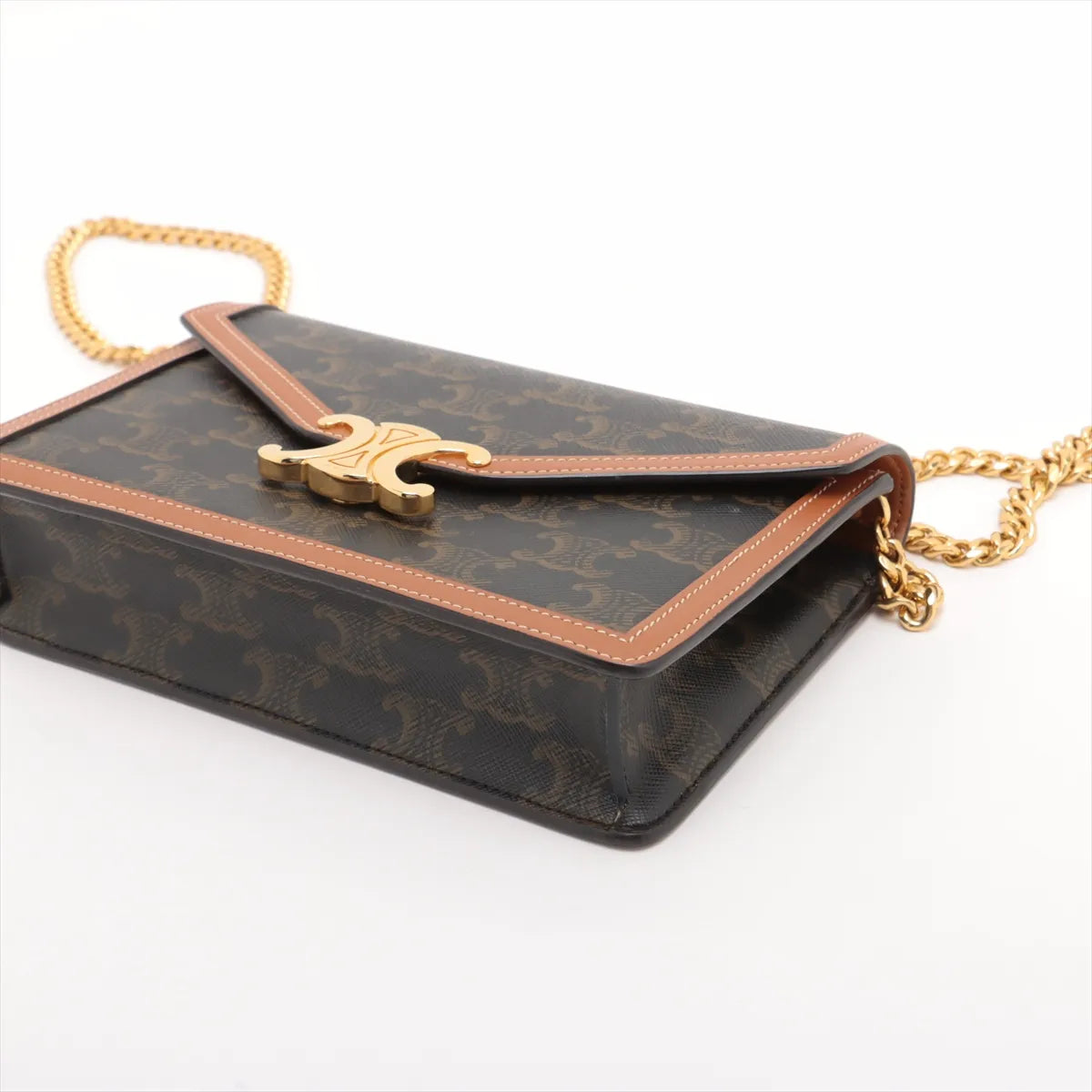 Celine Triomphe Leather Chain Shoulder Bag Brown