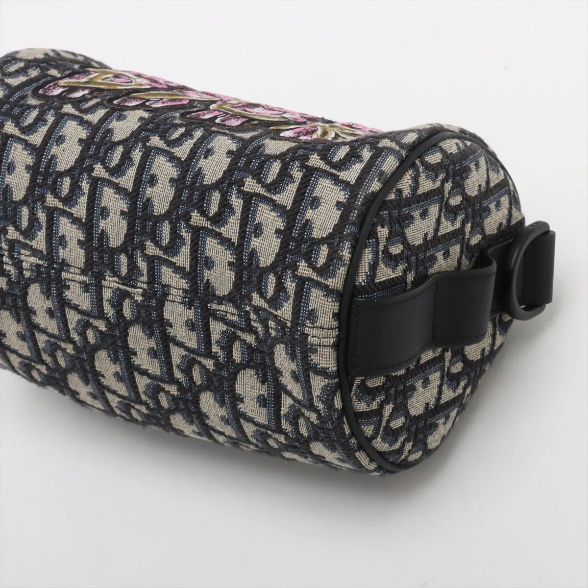 Christian Dior Rabbit Oblique Canvas Leather Shoulder Bag Beige x Navy