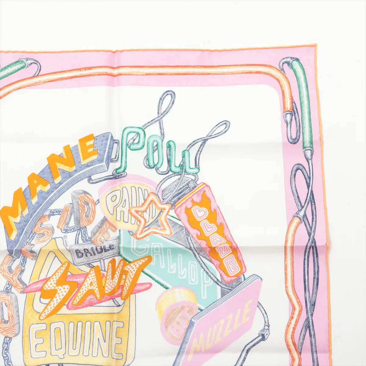 Hermes Carre 45 Chevaloscope Neon Silk Scarf
