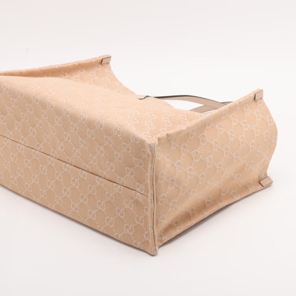 Gucci GG Denim Denim Leather Tote Bag Beige