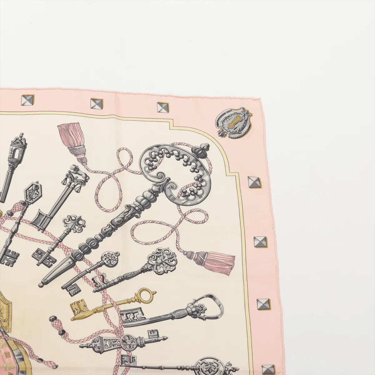 Hermes Carre 90 Les Cles Keys Silk Scarf Pink