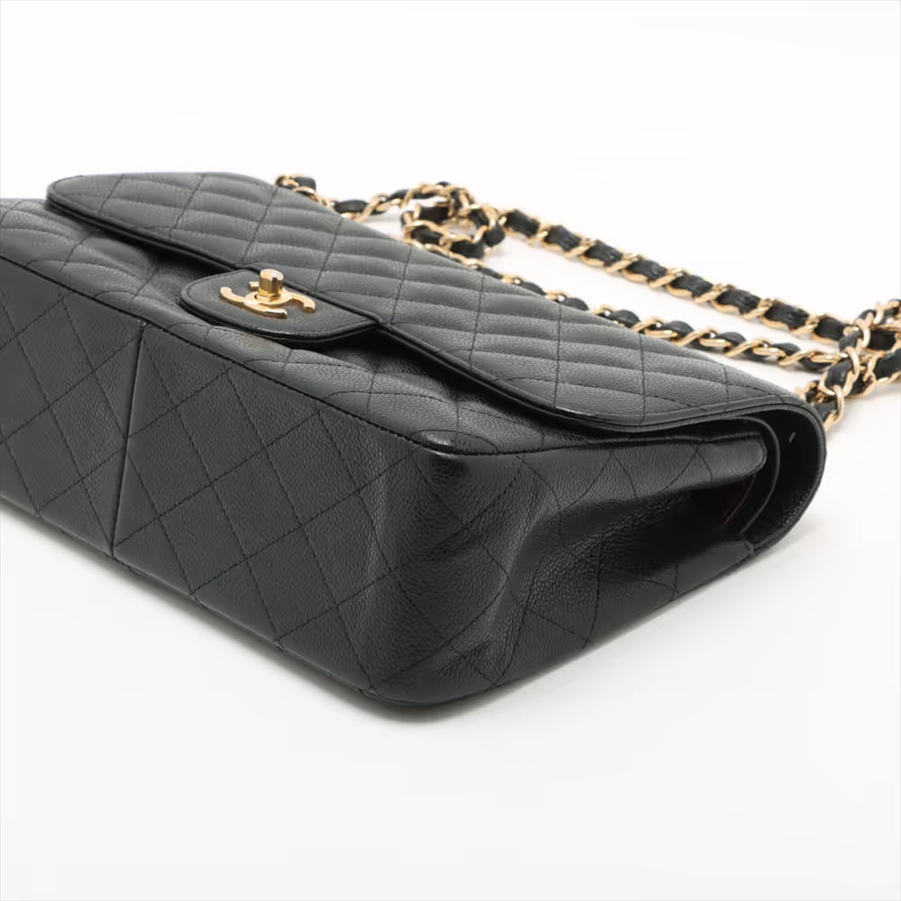 Chanel Demakamatrasse 30 Large Caviar Skin Double Flap Double Chain Bag Black