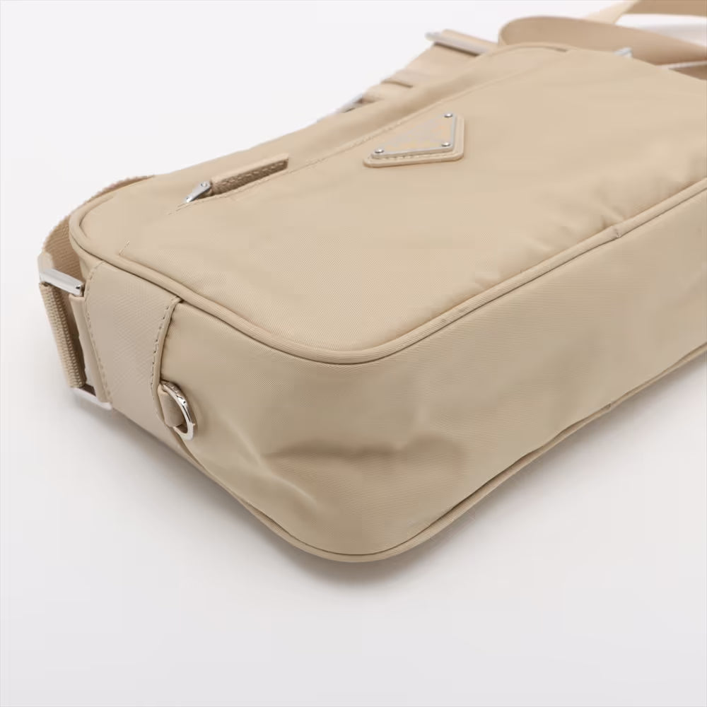 Prada Tessuto Nylon Leather Shoulder Bag Beige