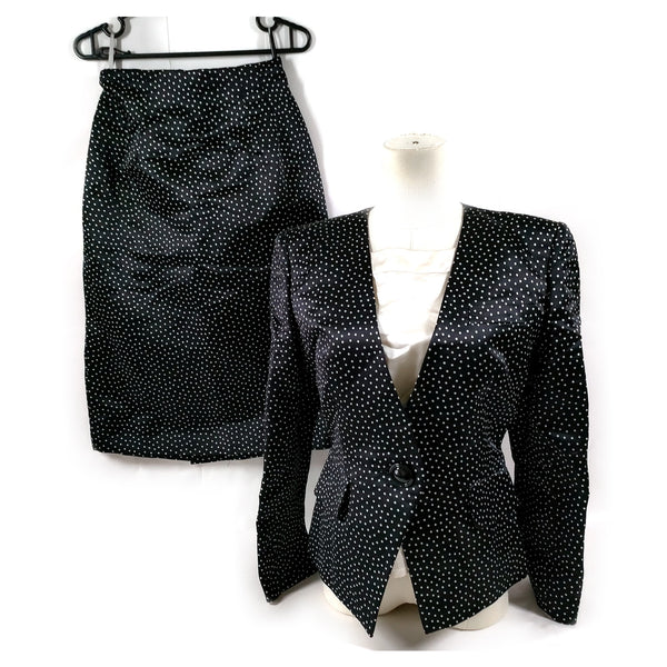 Christian Dior Black Silk Polka Dot Skirt Suit — Size 9
