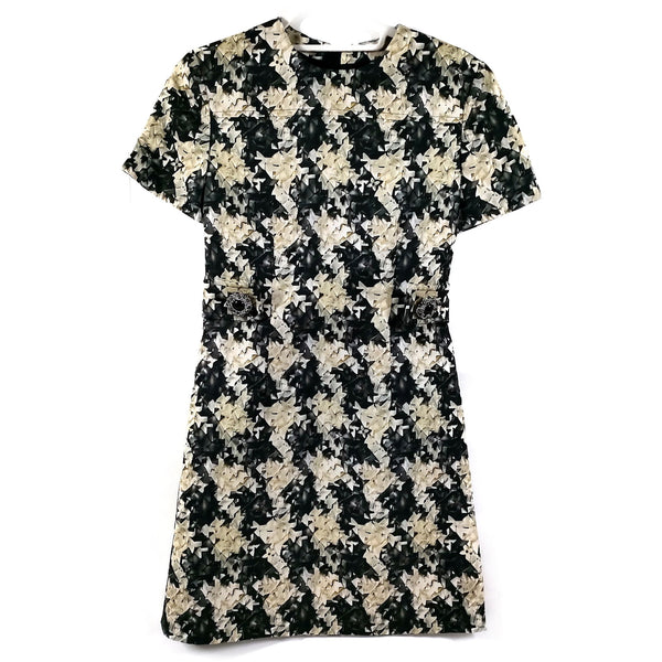 Louis Vuitton Black & Ivory Silk Houndstooth Dress — FR 34