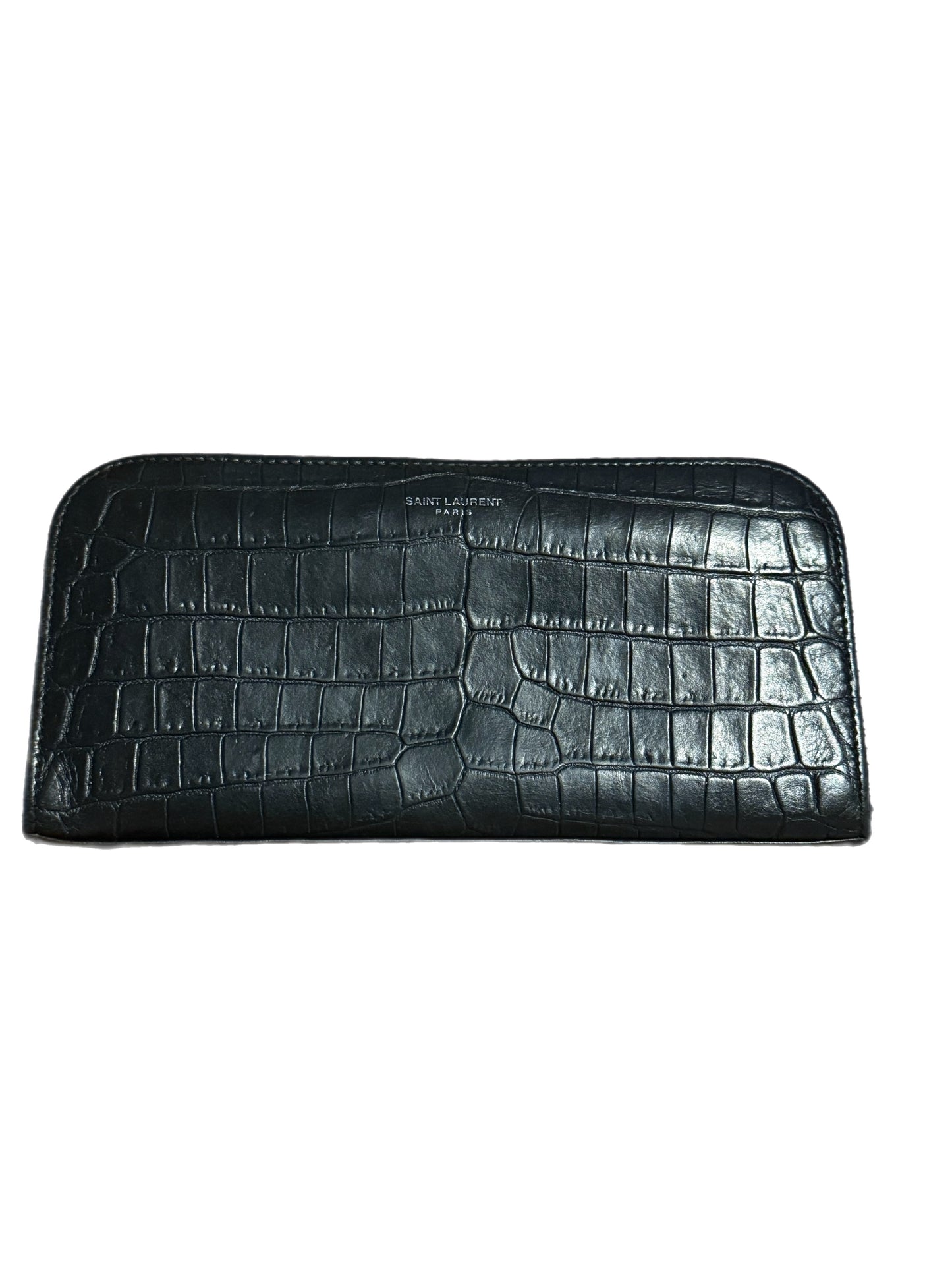 Saint Laurent Croc-Embossed Leather Zip Wallet