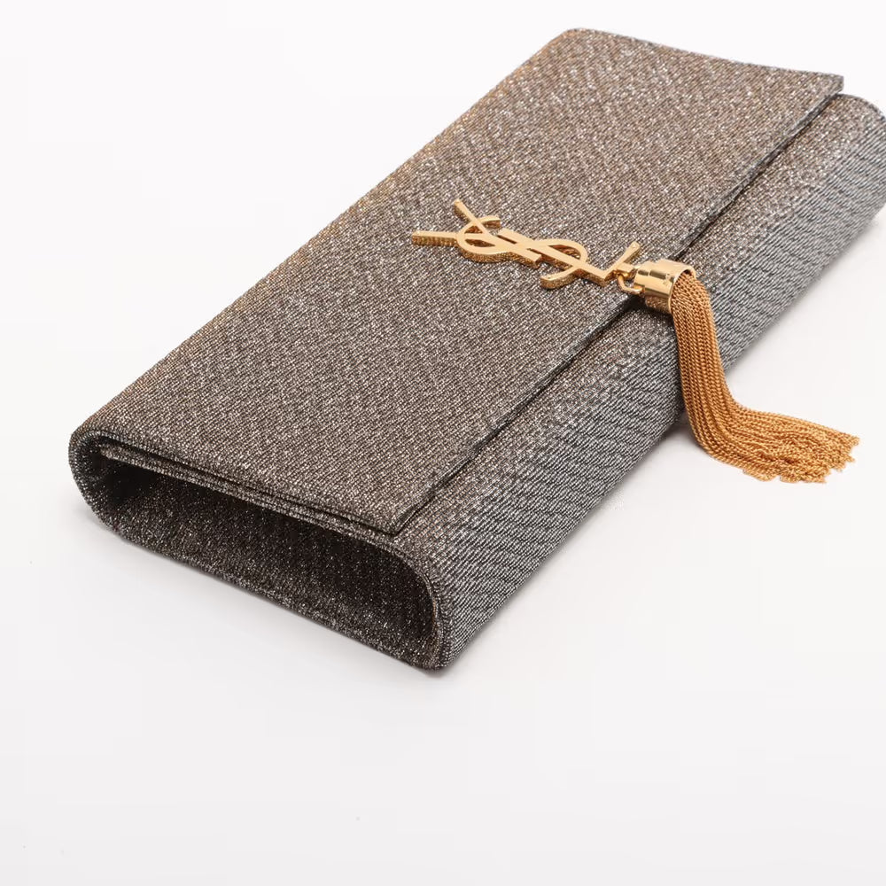 Saint Laurent Paris Kate Fabric x Lame Clutch Bag Silver x Gold