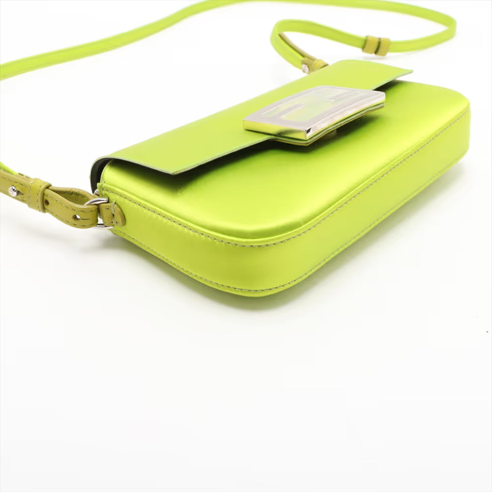 Fendi Baguette Satin Leather Two-Way Handbag Green