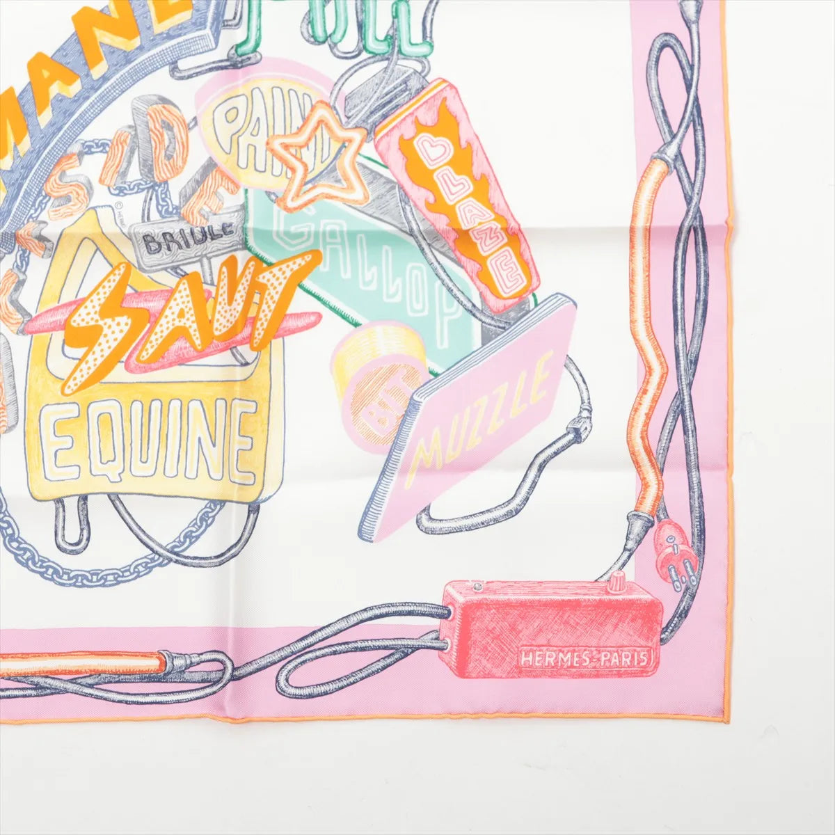 Hermes Carre 45 Chevaloscope Neon Silk Scarf