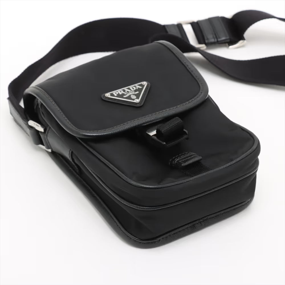 Prada Tessuto Nylon Leather Shoulder Bag Black